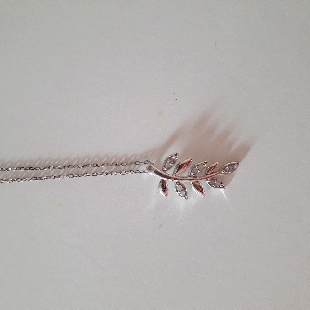 Silver, Rhinestone Encrusted Leaf Necklace